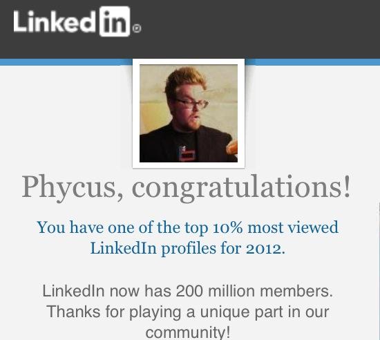 LinkedIn's top 10% most viewed profile in 2012